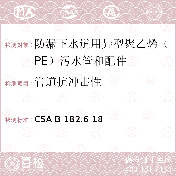 管道抗冲击性 CSA B182.6-18 防漏下水道用异型聚乙烯（PE）污水管和配件 