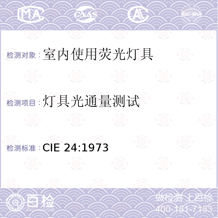 灯具光通量测试 CIE 24-1973 室内使用荧光灯具的光度测试 CIE24:1973