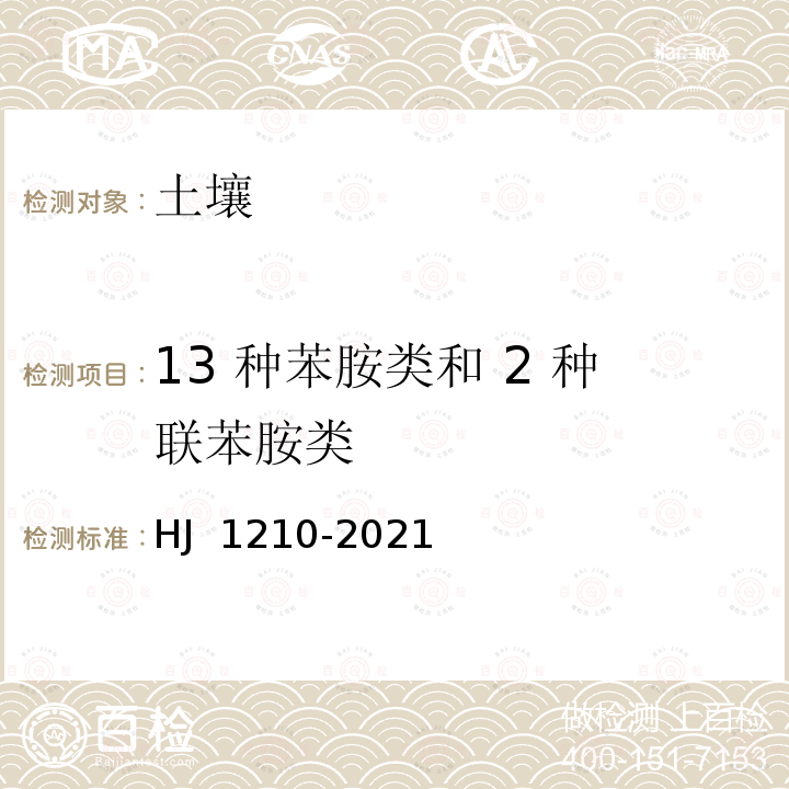 13 种苯胺类和 2 种联苯胺类 HJ 1210-2021 土壤和沉积物 13种苯胺类和2种联苯胺类化合物的测定 液相色谱-三重四极杆质谱法