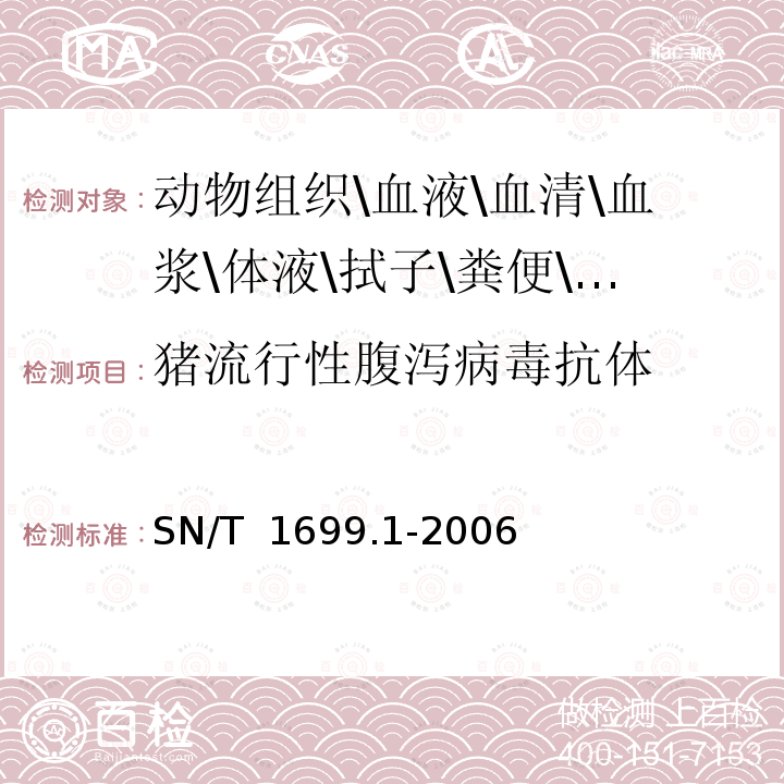 猪流行性腹泻病毒抗体 SN/T 1699.1-2006 猪流行性腹泻微量血清中和试验操作规程