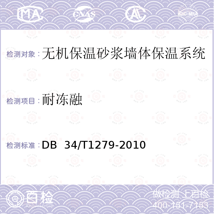 耐冻融 无机保温砂浆墙体保温系统 DB 34/T1279-2010