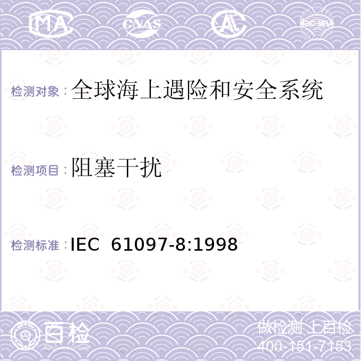 阻塞干扰 全球海上遇险和安全系统(GMDSS)第8部分:海上中频、中高频和甚高频频带中数字选择呼叫(DSC)的船用监控接收设备操作和性能要求、测试方法和要求的测试结果 IEC 61097-8:1998