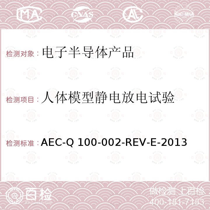 人体模型静电放电试验 AEC-Q 100-002-REV-E-2013  AEC-Q100-002-REV-E-2013
