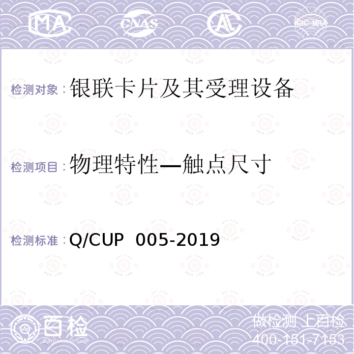 物理特性—触点尺寸 UP 005-2019 银联卡卡片规范 Q/C