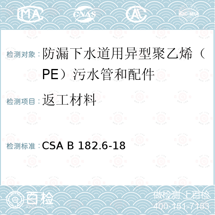 返工材料 防漏下水道用异型聚乙烯（PE）污水管和配件 CSA B182.6-18