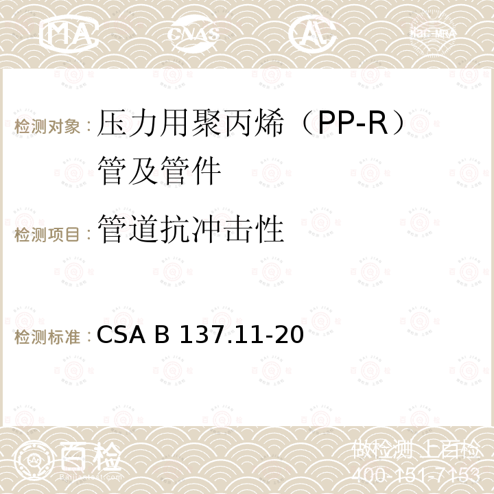 管道抗冲击性 压力用聚丙烯（PP-R）管及管件 CSA B137.11-20