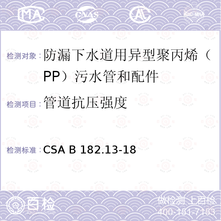 管道抗压强度 CSA B182.13-18 防漏下水道用异型聚丙烯（PP）污水管和配件 