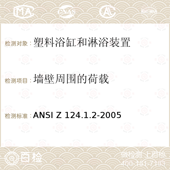 墙壁周围的荷载 ANSI Z124.1.2-20 塑料浴缸和淋浴装置美国国家标准 05