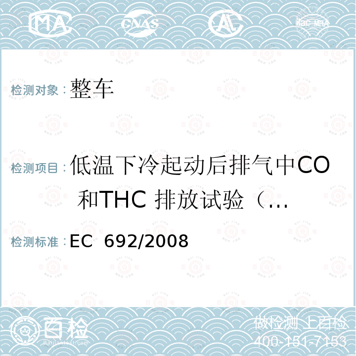 低温下冷起动后排气中CO 和THC 排放试验（VI 型试验） 轻型汽车污染物排放型式认证法规 EC 692/2008