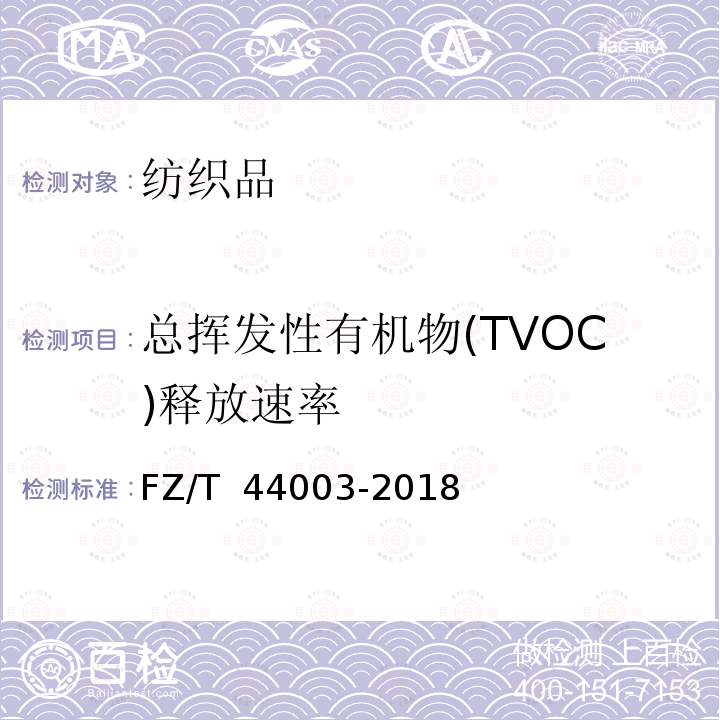 总挥发性有机物(TVOC)释放速率 FZ/T 44003-2018 墙布