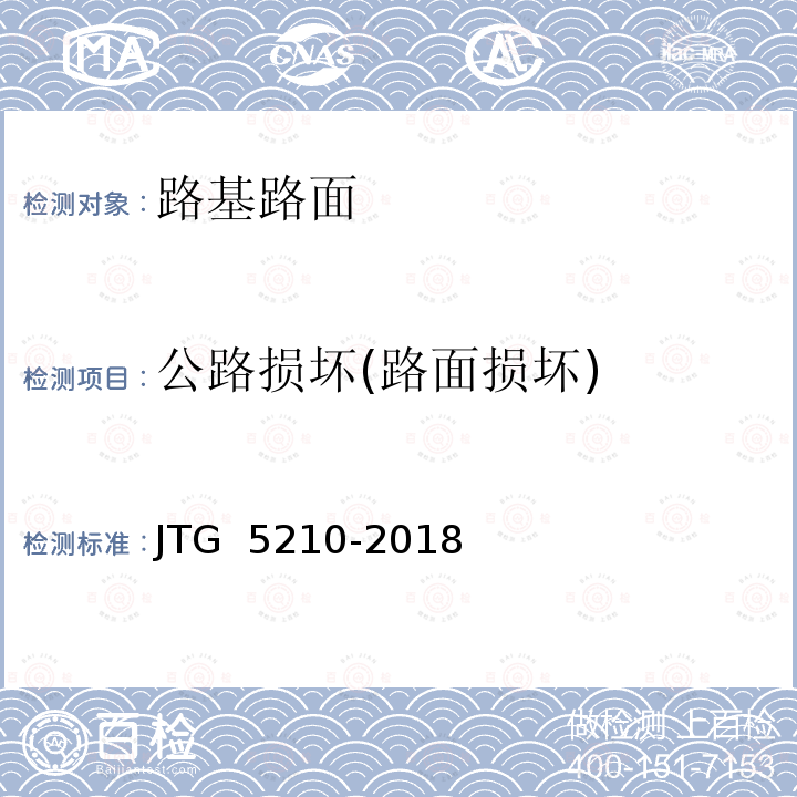 公路损坏(路面损坏) JTG 5210-2018 公路技术状况评定标准(附条文说明)