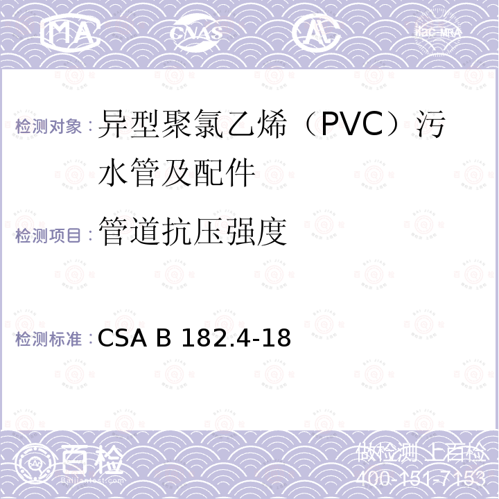 管道抗压强度 CSA B182.4-18 异型聚氯乙烯（PVC）污水管及配件 