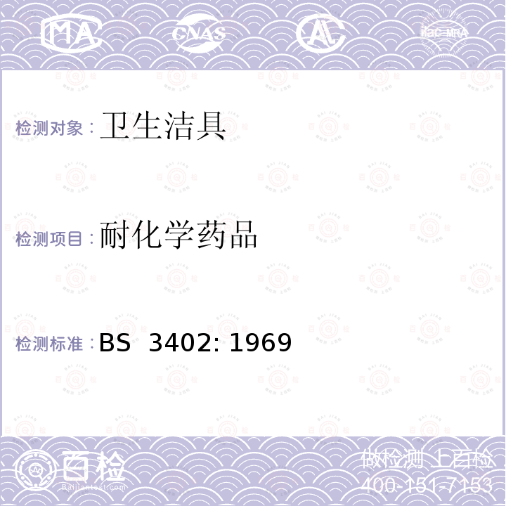 耐化学药品 玻化卫生制品质量规范 BS 3402: 1969