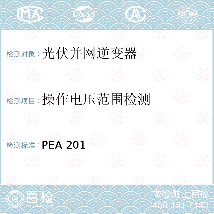 操作电压范围检测 PEA 201 并网逆变器准则(泰国电力公司） PEA2016