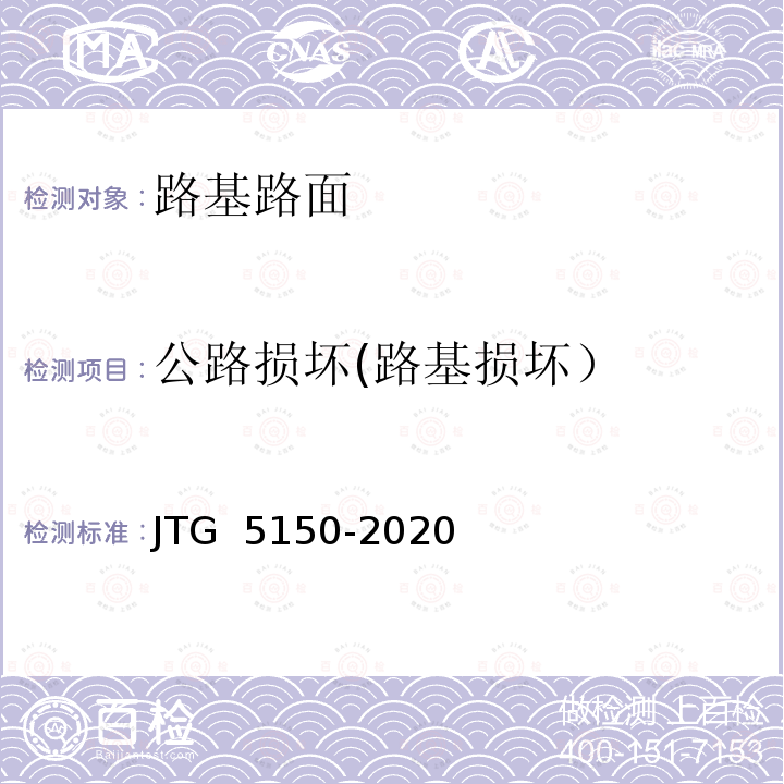 公路损坏(路基损坏） JTG 5150-2020 公路路基养护技术规范(附条文说明)