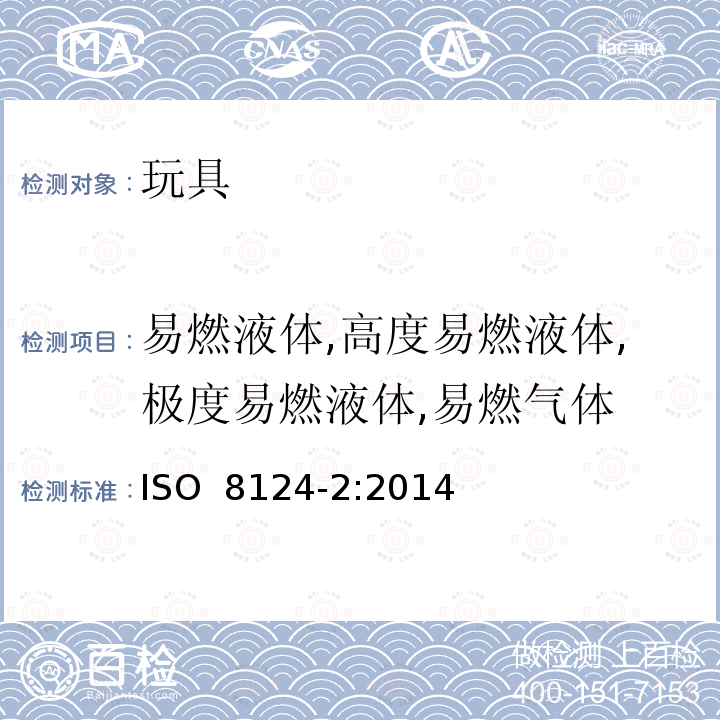 易燃液体,高度易燃液体,极度易燃液体,易燃气体 ISO 8124-2:2014 玩具安全标准 第2部分 易燃性 