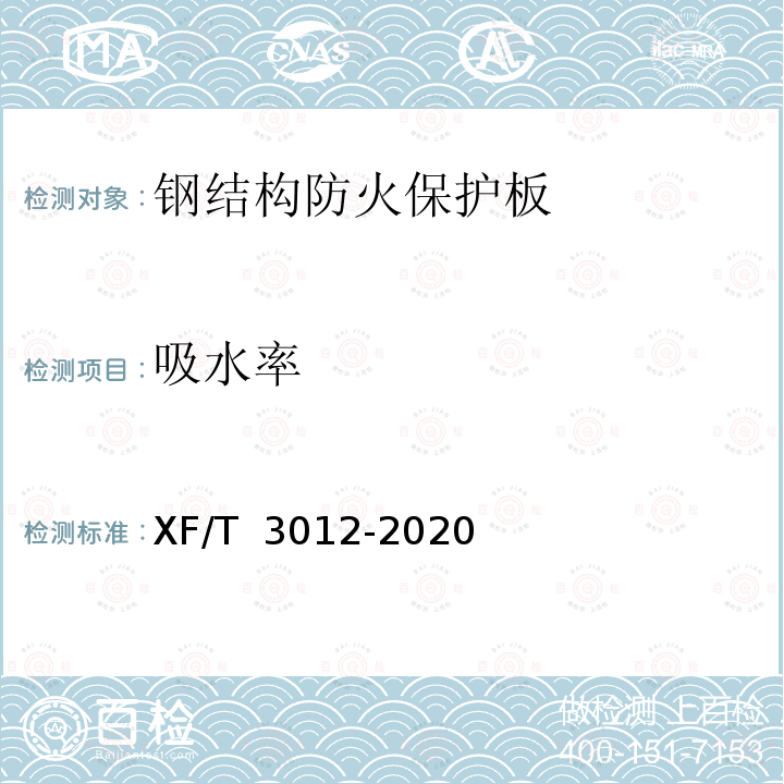 吸水率 T 3012-2020 钢结构防火保护板 XF/  