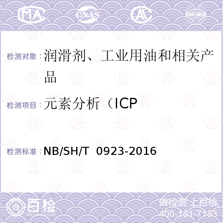 元素分析（ICP SH/T 0923-2016 绝缘油中元素含量的测定 电感耦合等离子体原子发射光谱法