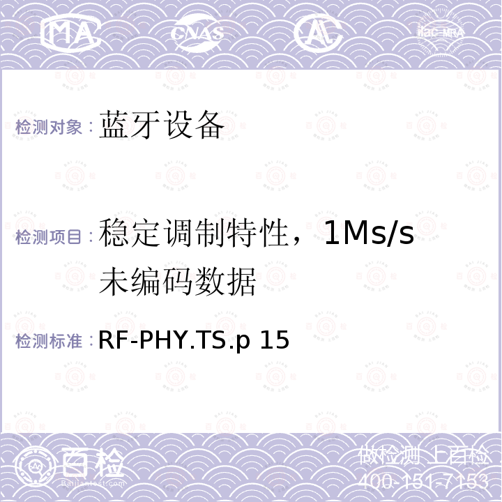 稳定调制特性，1Ms/s未编码数据 RF-PHY.TS.p 15 射频物理层 RF-PHY.TS.p15