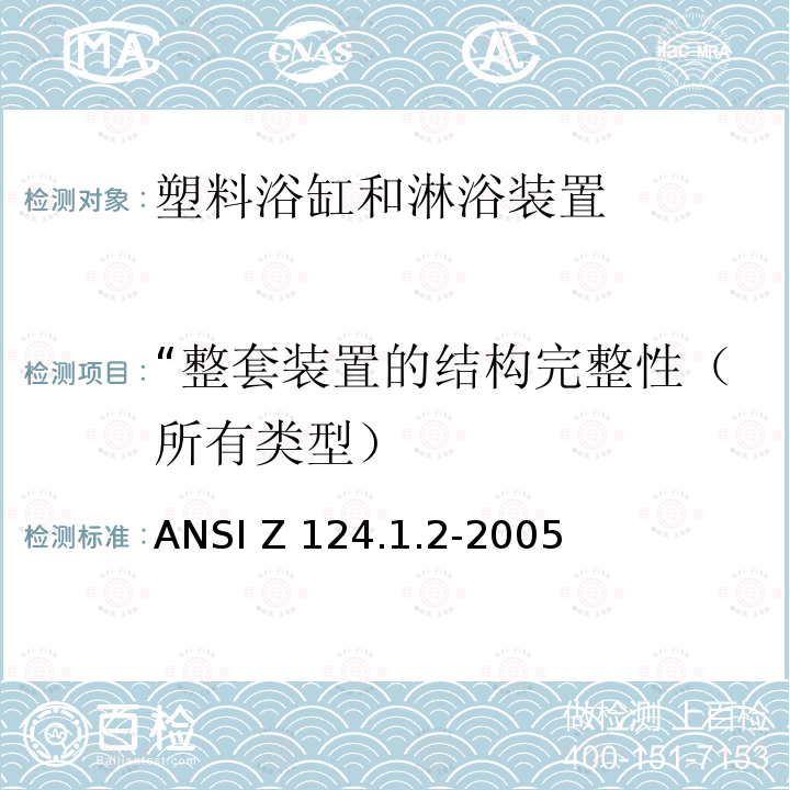 “整套装置的结构完整性（所有类型） ANSI Z124.1.2-20 塑料浴缸和淋浴装置美国国家标准 05