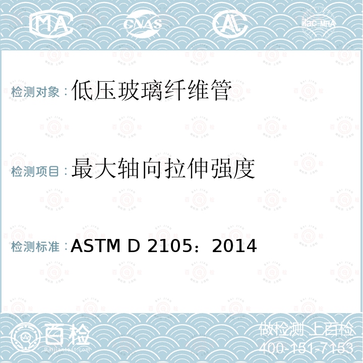 最大轴向拉伸强度 “玻璃纤维”（玻璃纤维增强热固树脂）管纵向抗张性能的测试方法 ASTM D2105：2014