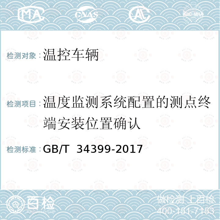 温度监测系统配置的测点终端安装位置确认 GB/T 34399-2017 医药产品冷链物流温控设施设备验证 性能确认技术规范