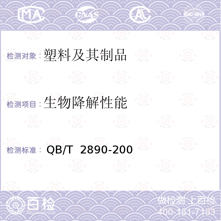 生物降解性能 聚-3-羟基丁酸酯（PHB） QB/T 2890-2007