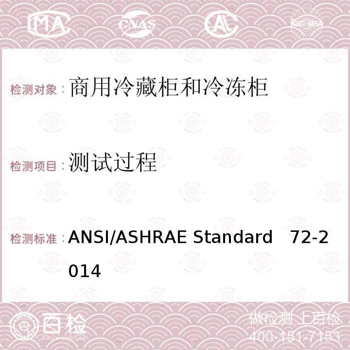 测试过程 ANSI/ASHRAE Standard   72-2014 敞开式和封闭式商用冷藏柜和冷冻柜的测试方法 ANSI/ASHRAE Standard  72-2014