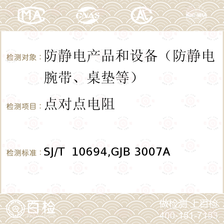 点对点电阻 电子产品制造与应用系统防静电检测通用规范,防静电工作区技术要求 SJ/T 10694,GJB 3007A