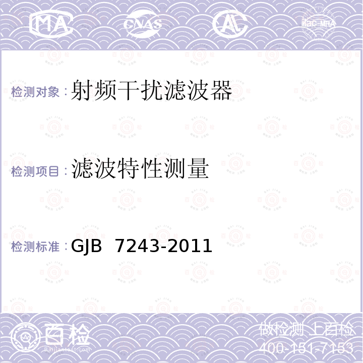 滤波特性测量 GJB 7243-2011 军用电子元器件筛选技术要求 