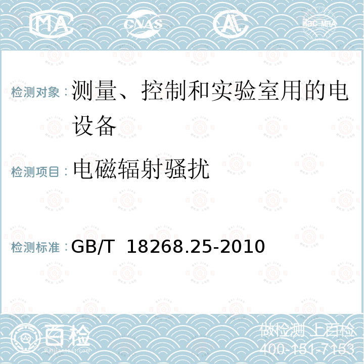 电磁辐射骚扰 IEC 61784-1 测量、控制和实验室用的电设备 电磁兼容性要求 第25部分：特殊要求 接口符合IEC61784-1, CP3/2的现场装置的试验配置、工作条件和性能判据 GB/T 18268.25-2010