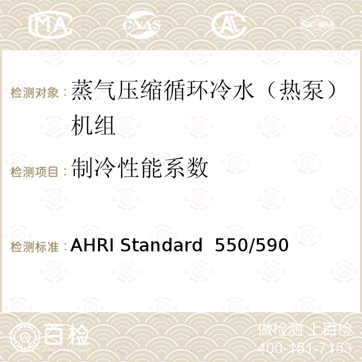 制冷性能系数 AHRI Standard  550/590  蒸气压缩循环冷水（热泵）机组的性能要求 AHRI Standard 550/590 (I-P)-2020