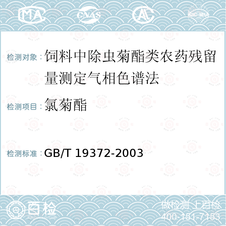 氯菊酯 GB/T 19372-2003 饲料中除虫菊酯类农药残留量测定 气相色谱法