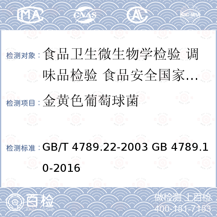 金黄色葡萄球菌 GB/T 4789.22-2003 食品卫生微生物学检验 调味品检验