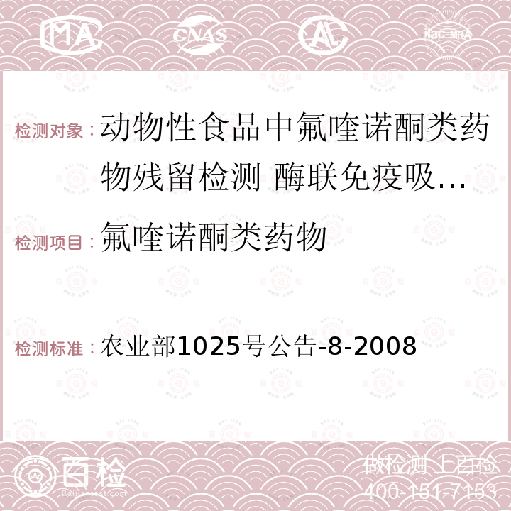 氟喹诺酮类药物 农业部1025号公告-8-2008  