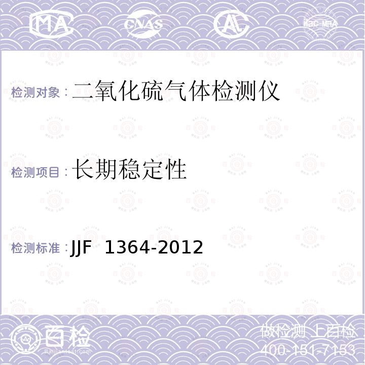 长期稳定性 JJF 1364-2012 二氧化硫气体检测仪型式评价大纲