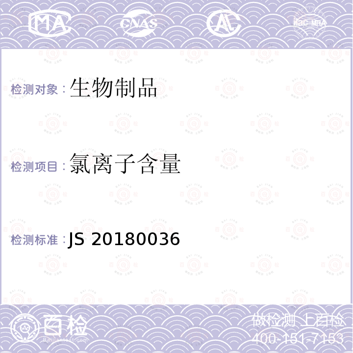 氯离子含量 JS 20180036 国家药品监督管理局进口药品注册标准JS20180036