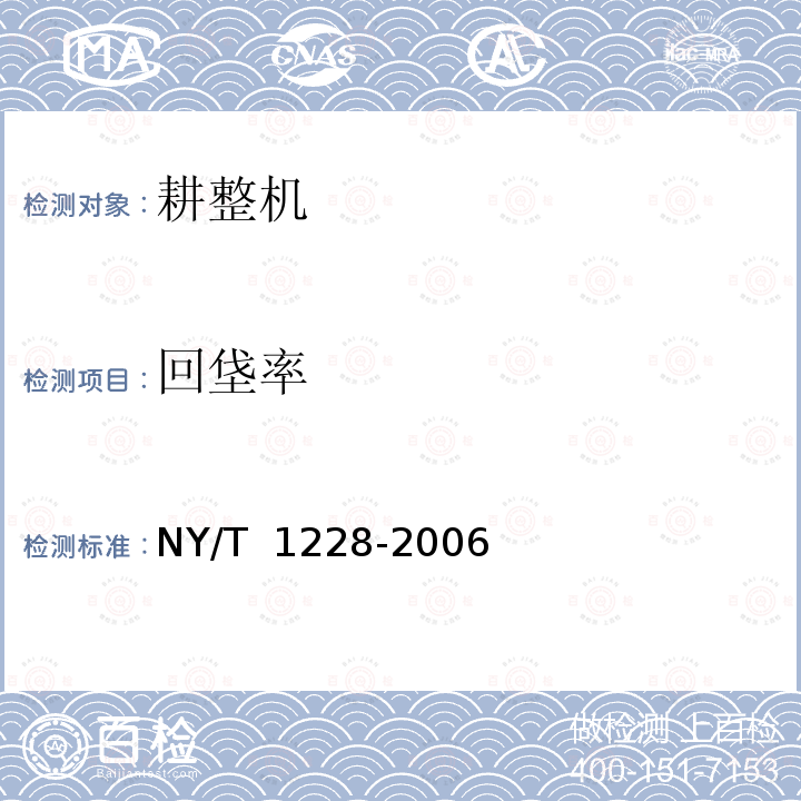 回垡率 NY/T 1228-2006 耕整机质量评价技术规范