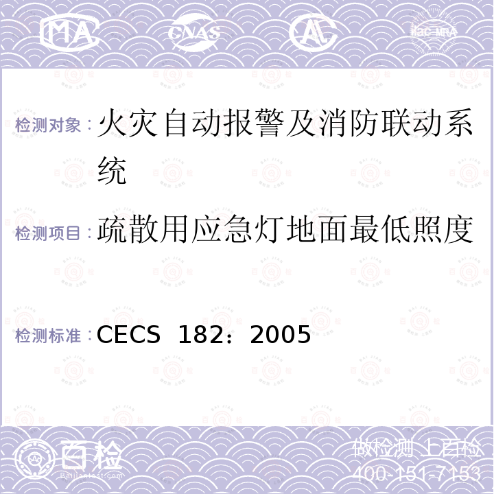疏散用应急灯地面最低照度 CECS 182:2005 智能建筑工程检测规程 CECS 182：2005