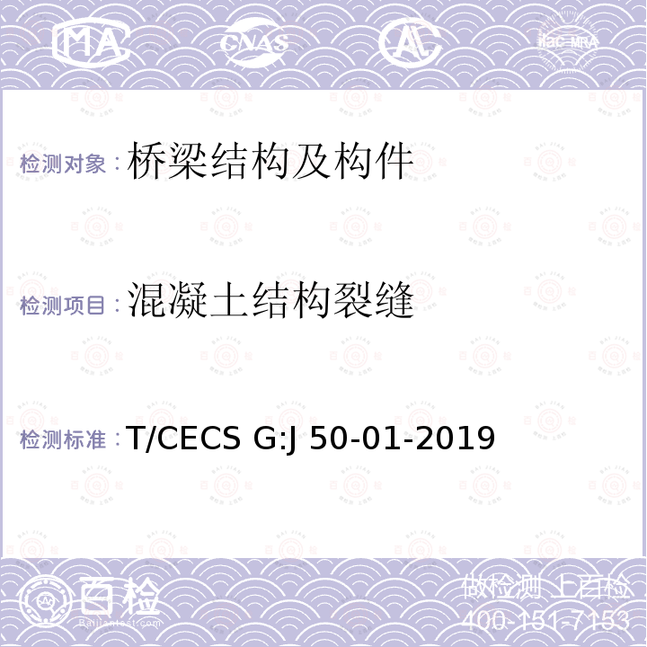 混凝土结构裂缝 CECS G:J50-01-2019 桥梁混凝土结构无损检测技术规程T/