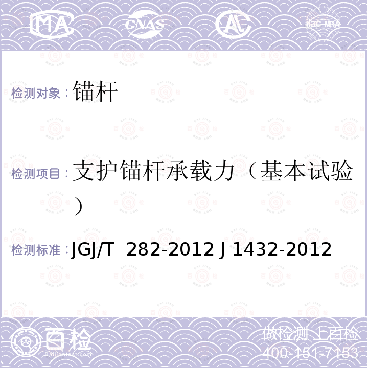 支护锚杆承载力（基本试验） JGJ/T 282-2012 高压喷射扩大头锚杆技术规程(附条文说明)