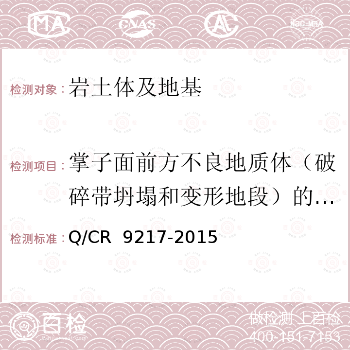 掌子面前方不良地质体（破碎带坍塌和变形地段）的位置 Q/CR 9217-2015 铁路隧道超前地质预报技术规程