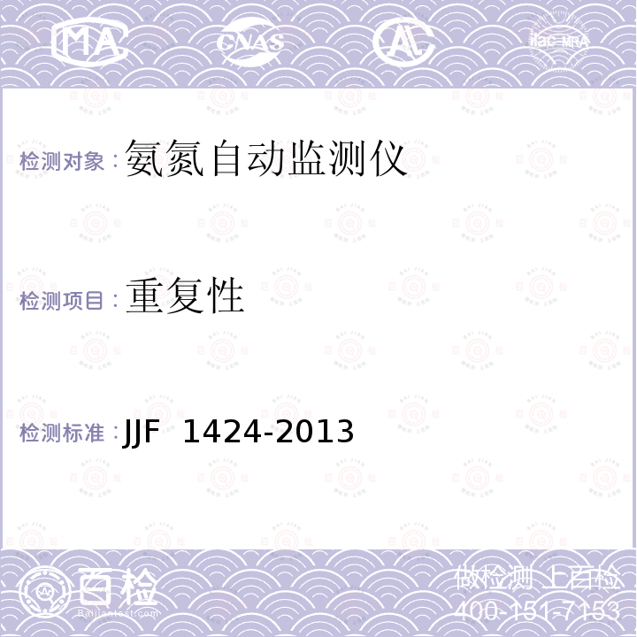 重复性 氨氮自动监测仪型式评价大纲JJF 1424-2013