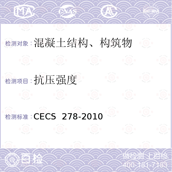 抗压强度 CECS 278-2010 剪压法检测混凝土强度抗压技术规程 