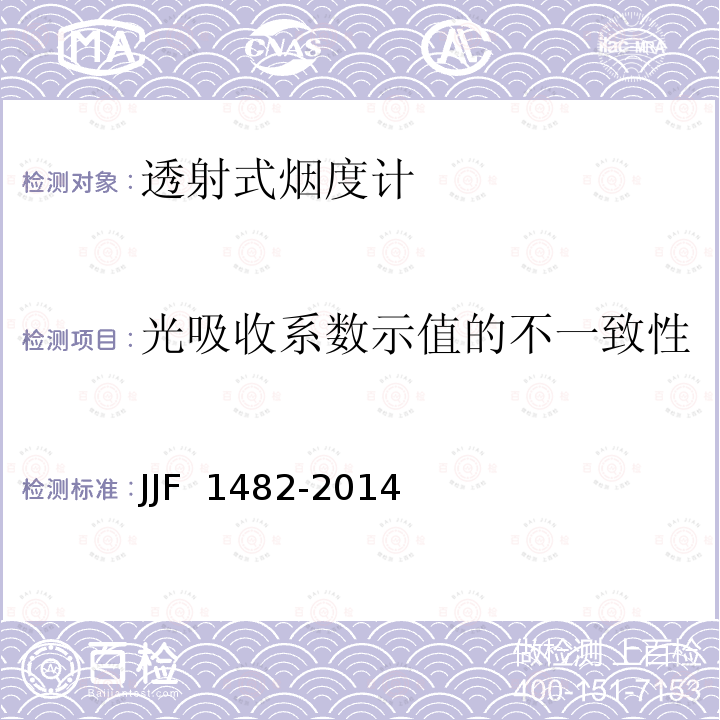 光吸收系数示值的不一致性 JJF 1482-2014 透射式烟度计型式评价大纲