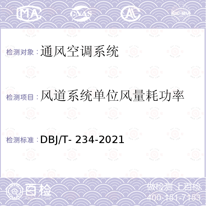 风道系统单位风量耗功率 DBJ/T-234-2021  广东省绿色建筑检测标准 