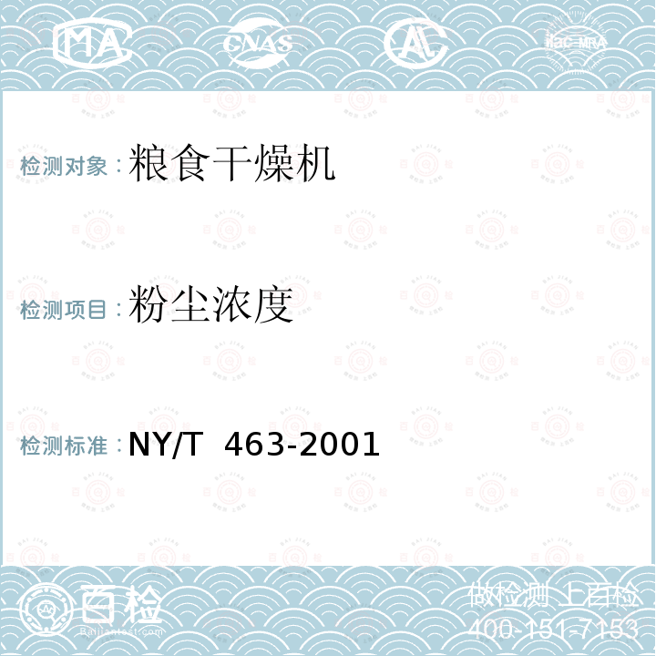 粉尘浓度 NY/T 463-2001 粮食干燥机质量评价规范