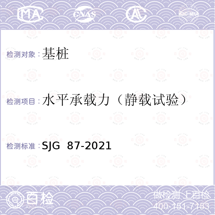 水平承载力（静载试验） JG 87-2021 大直径灌注桩静载试验标准 S