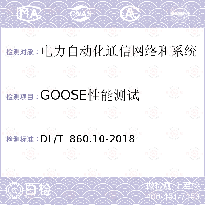 GOOSE性能测试 DL/T 860.10-2018 电力自动化通信网络和系统 第10部分：一致性测试
