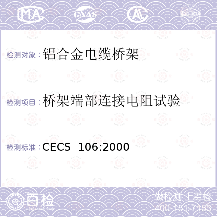 桥架端部连接电阻试验 CECS 106:2000 铝合金电缆桥架技术规程